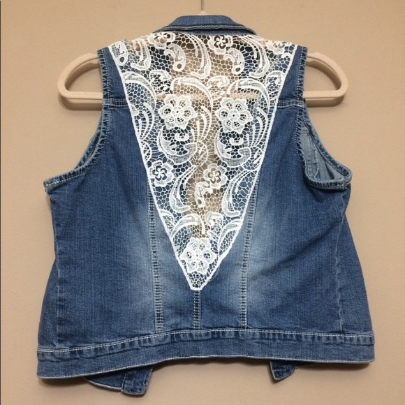 Maurice’s | Denim Jean Lace Crochet Vest - Picture 3 of 3
